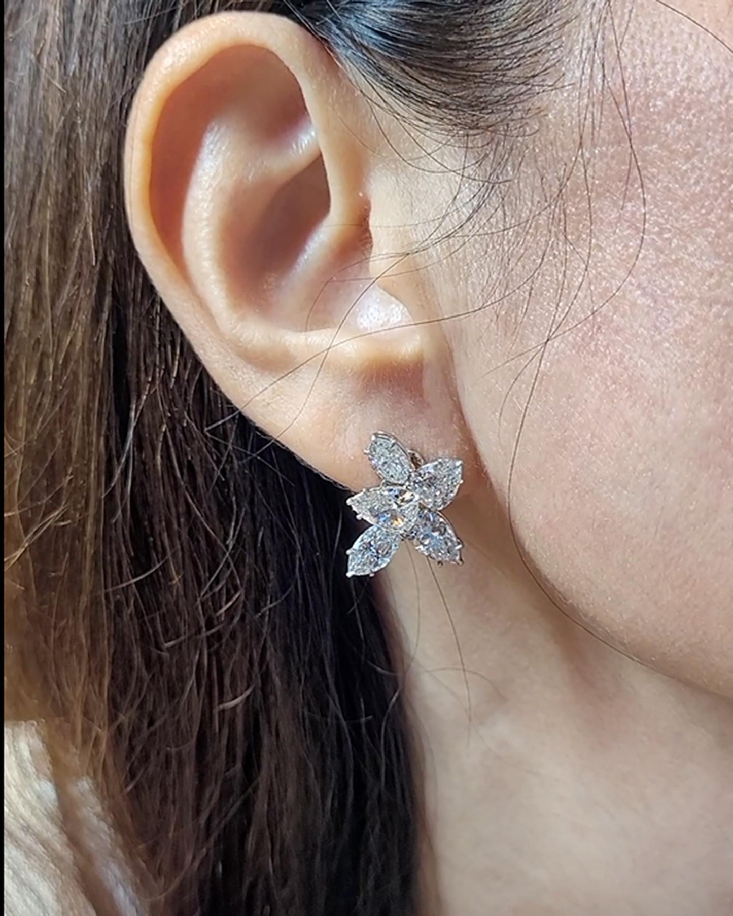 Mix-shape Diamond Cluster Earrings in Platinum by Spectra Fine Jewelry