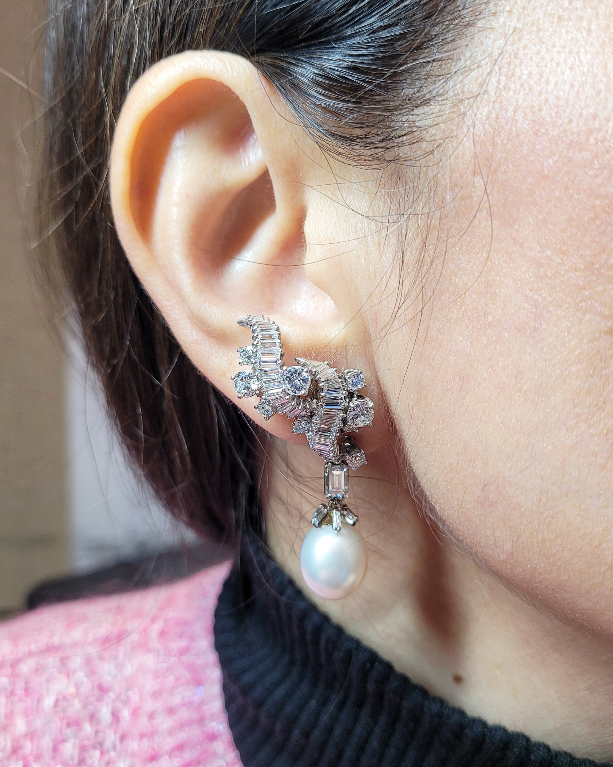 Vourakis Vintage Diamond Pearl Drop Earrings - view 5