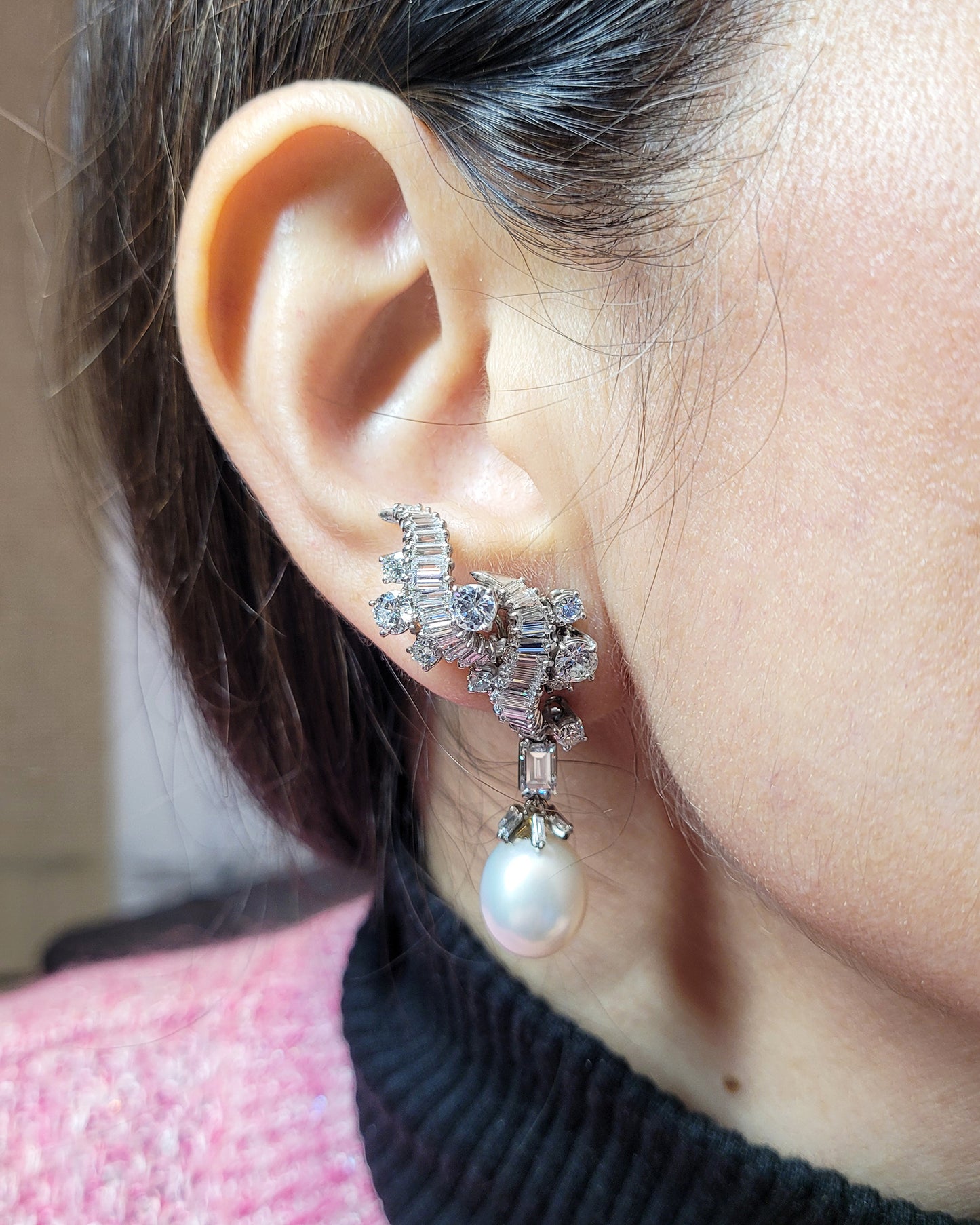 Vourakis Vintage Diamond Pearl Drop Earrings