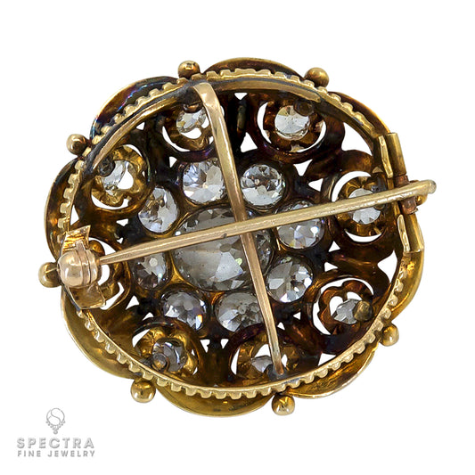 Antique 18K Yellow Gold Brooch with 2.0ct. Center Diamond