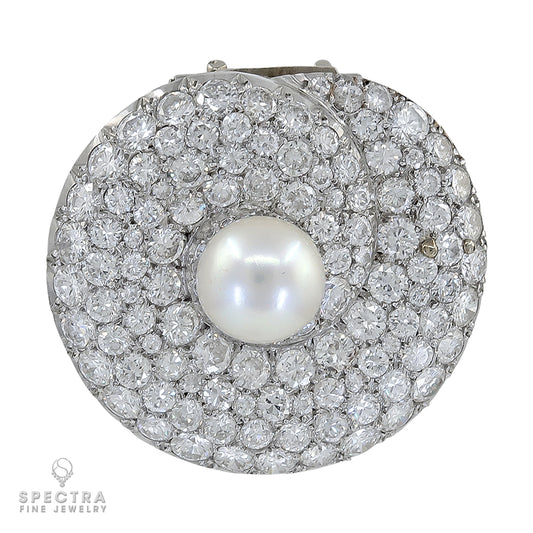 Dazzling Natural Pearl Brooch/Pin: Saltwater Pearl, 14ct Diamond, Platinum Craftsmanship