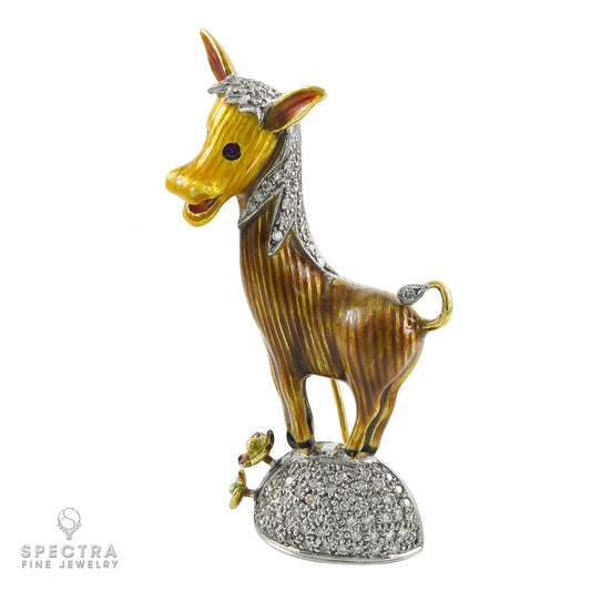 Donkey Shaped Brooch: Contemporary Enamel and Diamond Design