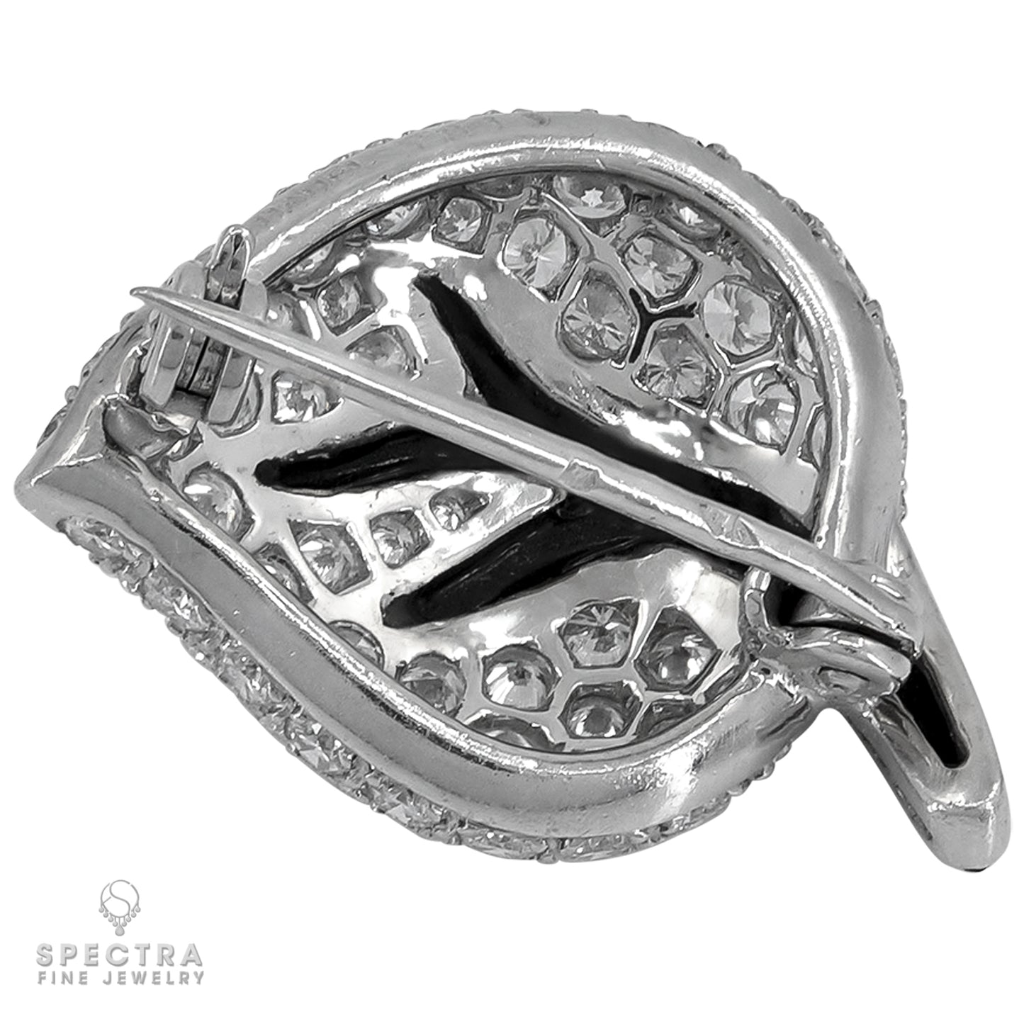 Chanel Vintage Diamond Onyx Flower Brooches Set Demi Parure Pair