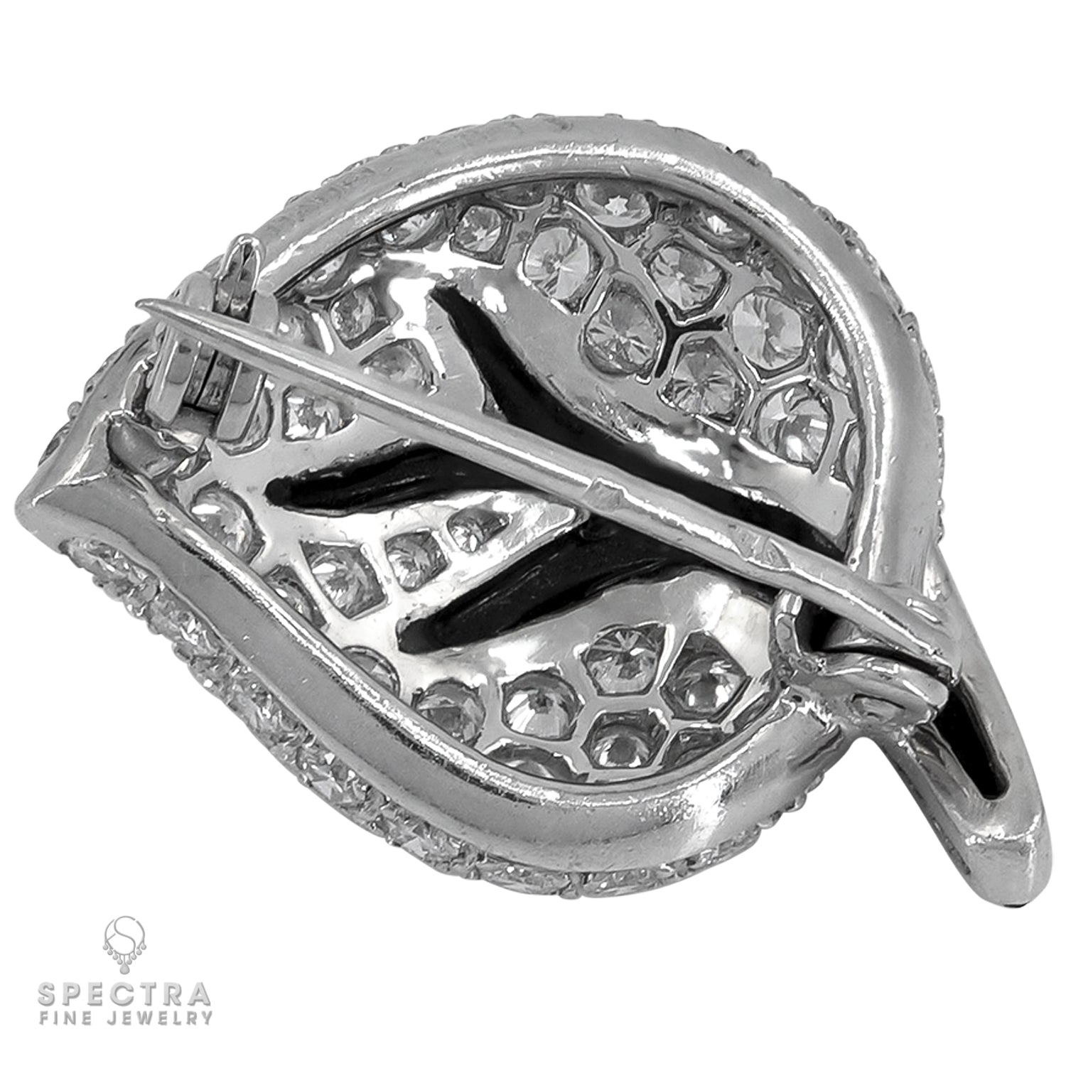 Chanel Vintage Diamond Onyx Flower Brooches Set Demi Parure Pair