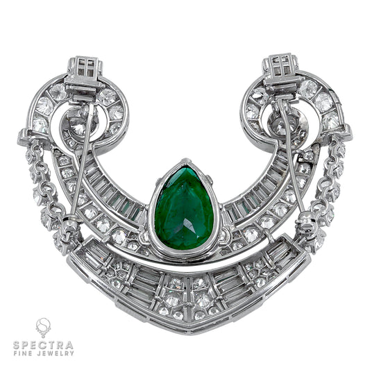 Vintage Mid-Century Retro Revival Colombian Emerald Diamond Brooch