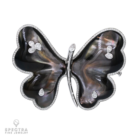 De Ambrosi Black Mother-of-Pearl Diamond Butterfly Brooch