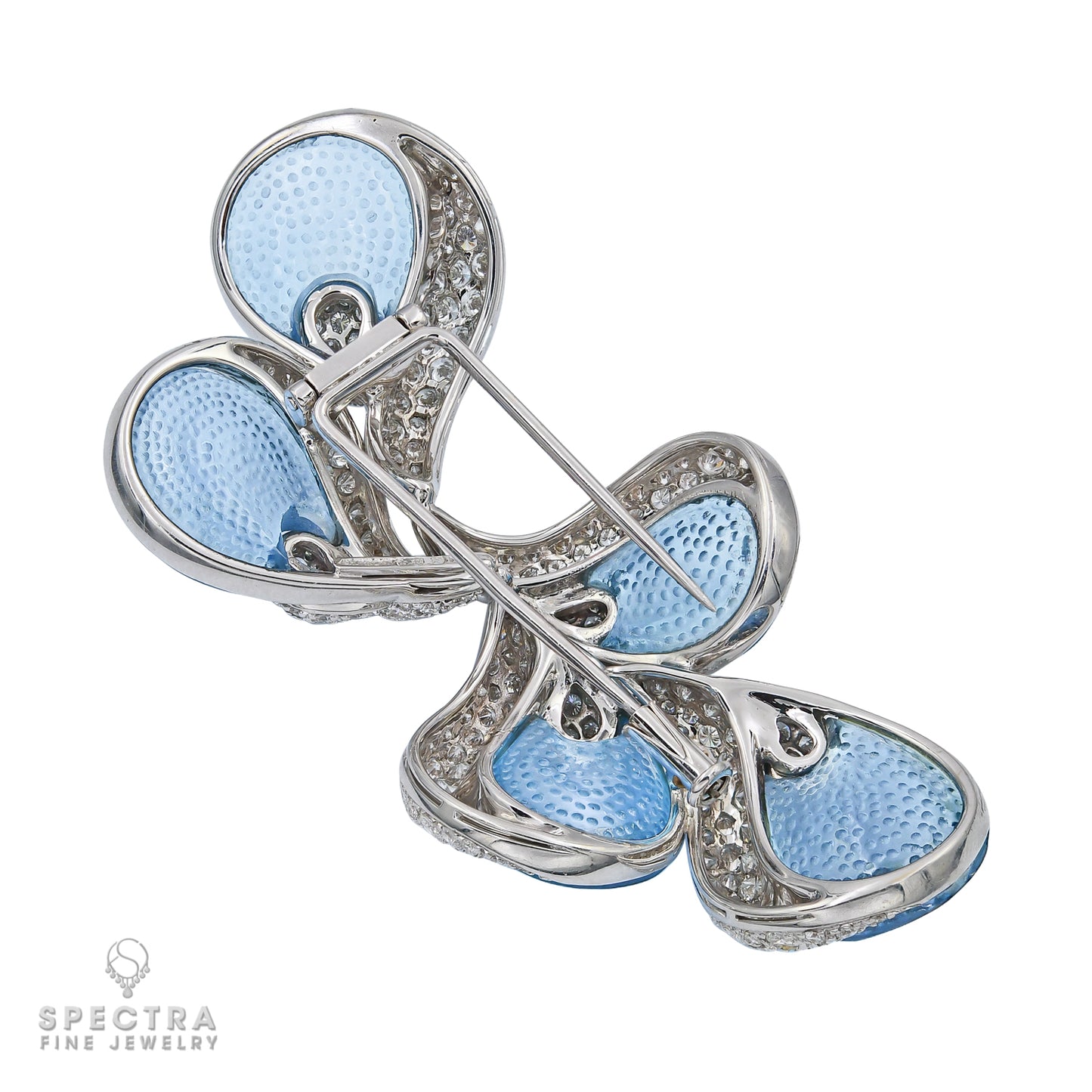 Ambrosi Diamond Carved Blue Gemstones Brooch