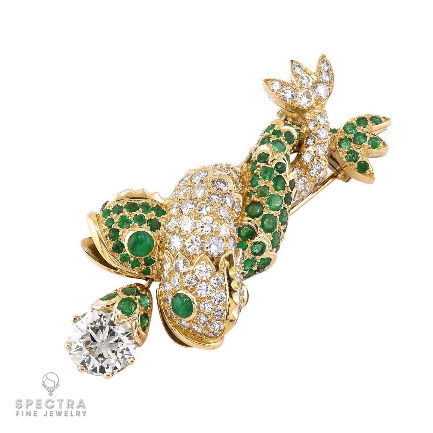 'Deux Dauphins' Diamond and Emerald Gold Brooch by Boivin