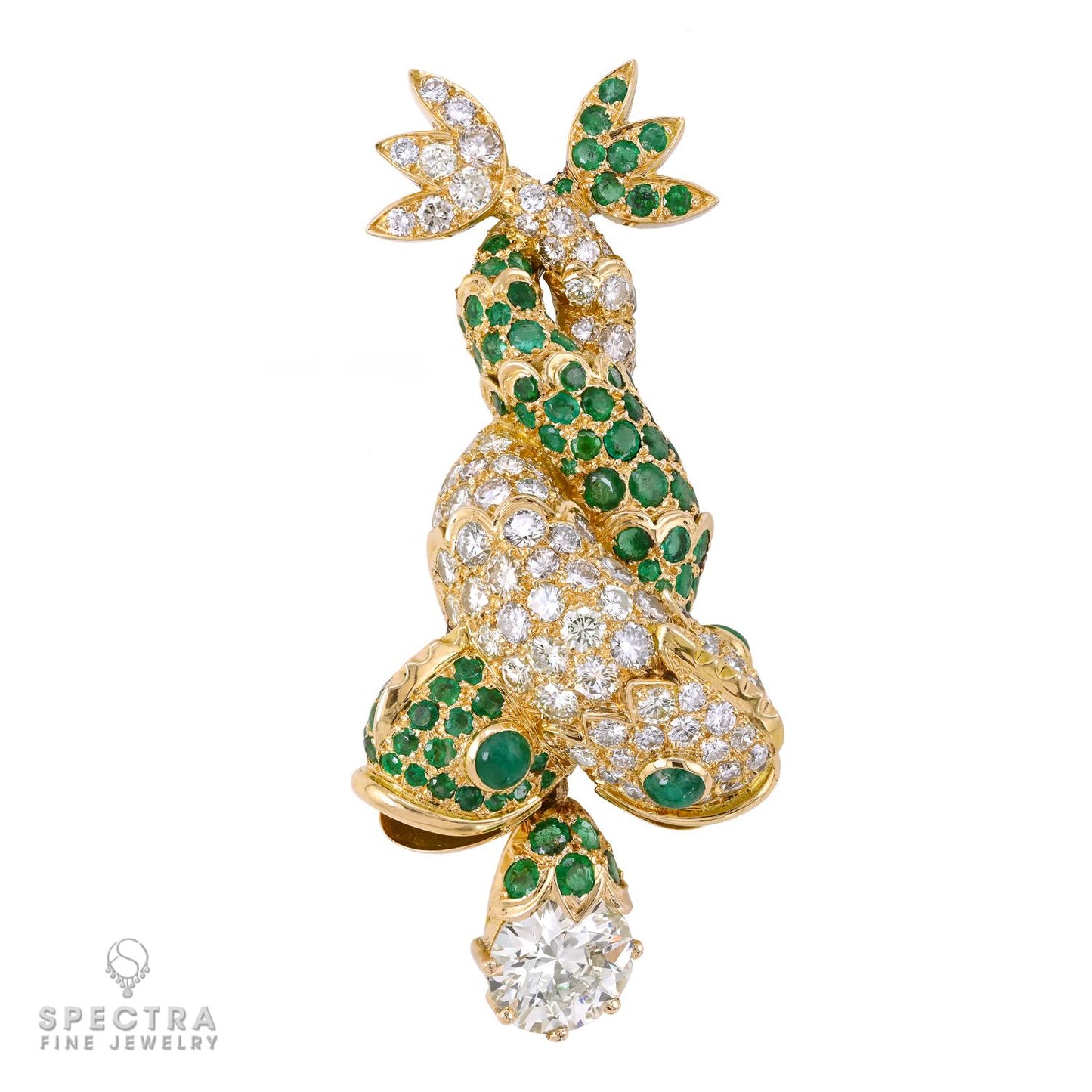 'Deux Dauphins' Diamond and Emerald Gold Brooch by Boivin