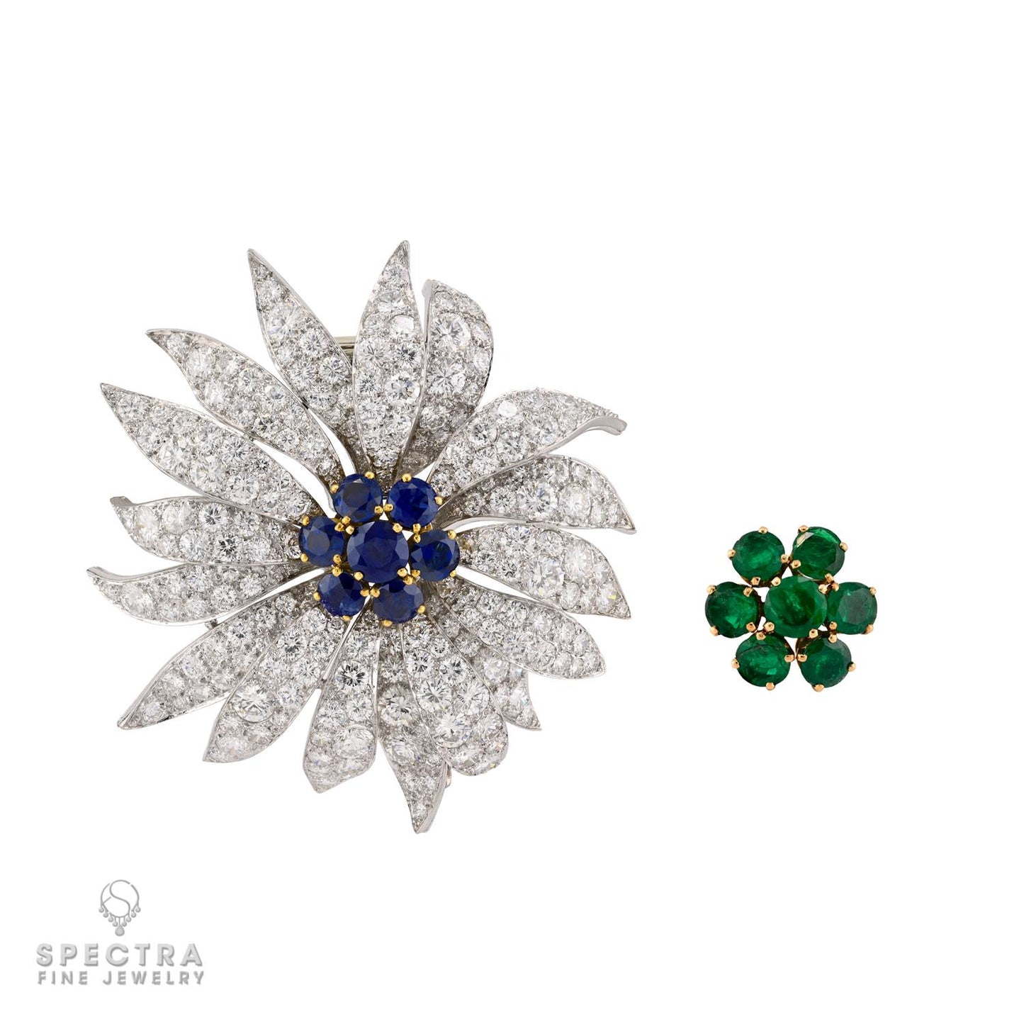 Van Cleef & Arpels Diamond Fleur Brooch, Convertible Center