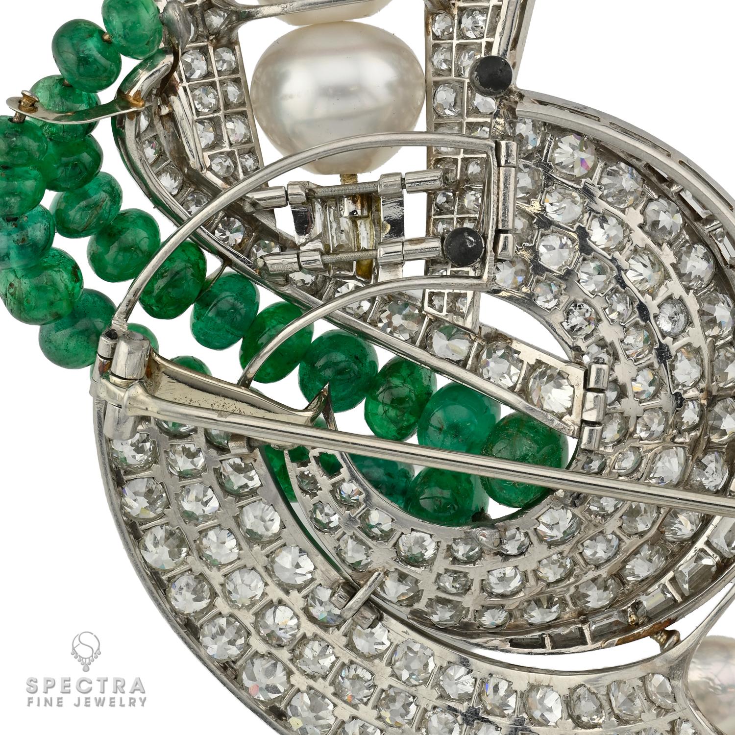 Antique Emerald, Diamond & Cultured Pearl French Brooch | Spectra