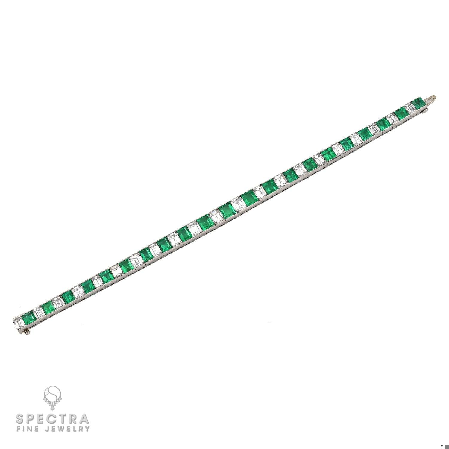 Platinum Bracelet with Emerald-Cut Colombian Emeralds and Diamonds
