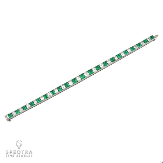 Platinum Bracelet with Emerald-Cut Colombian Emeralds and Diamonds
