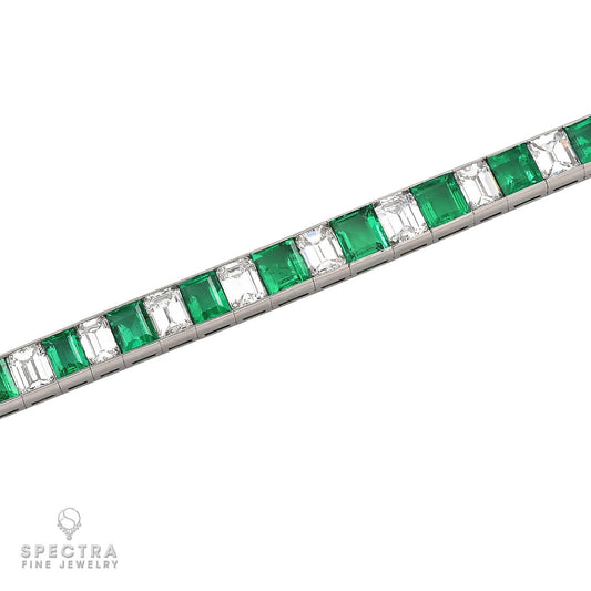 Platinum Bracelet with Emerald-Cut Colombian Emeralds and Diamonds