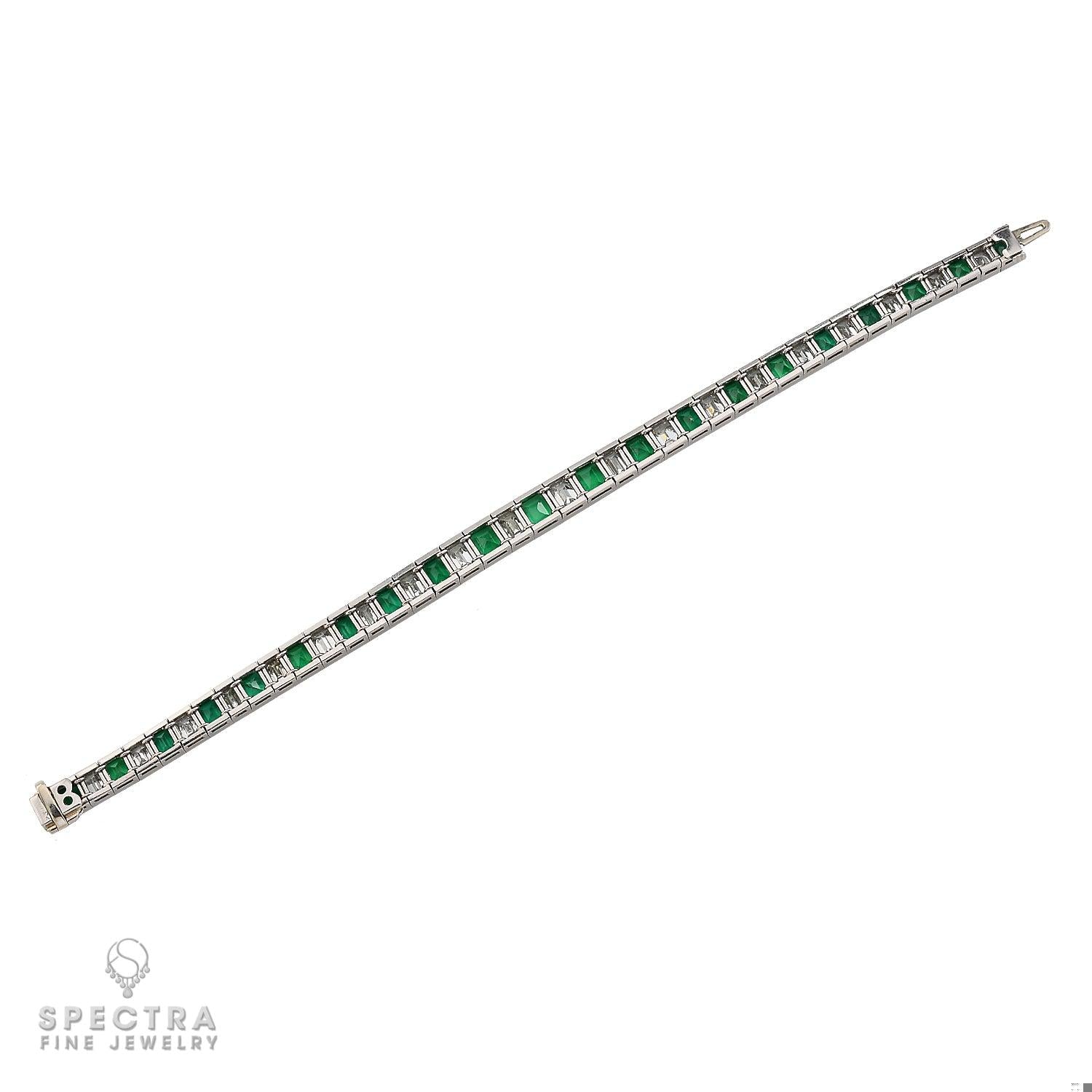 Platinum Bracelet with Emerald-Cut Colombian Emeralds and Diamonds