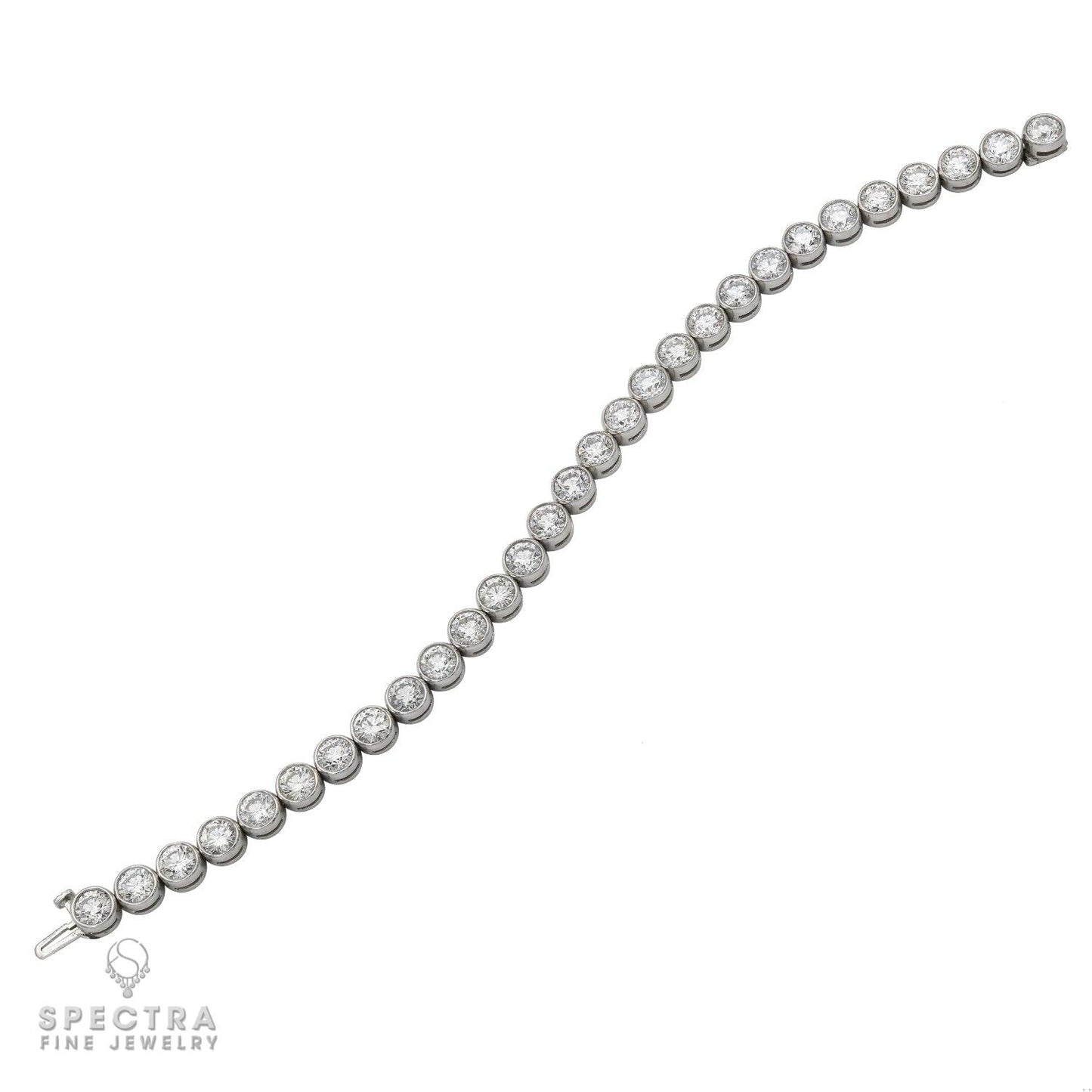 Platinum Round Diamond Bezel Set Tennis Bracelet