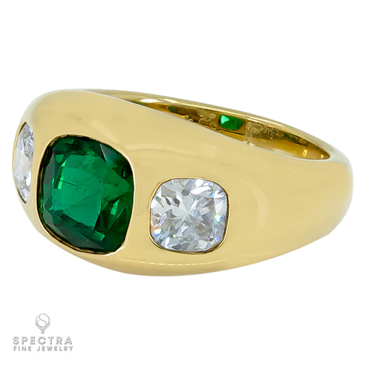 Tiffany & Co. Emerald and Diamond Cushion Ring in 18K Yellow Gold