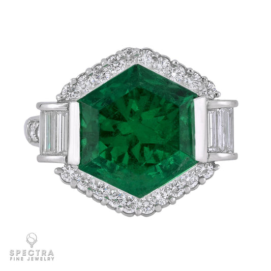 7.05ct Colombian Emerald Diamond Platinum Ring