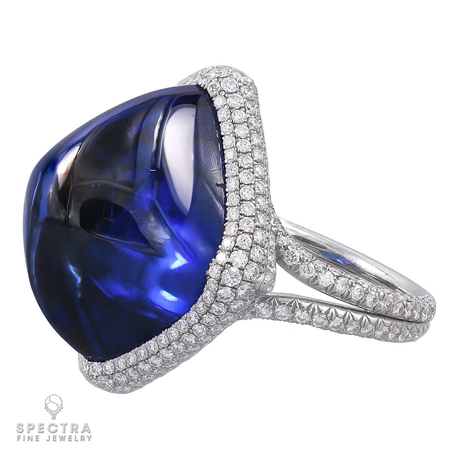 Spectra Fine Jewelry Certified 38.53 Carat Sugarloaf Sapphire Diamond Ring