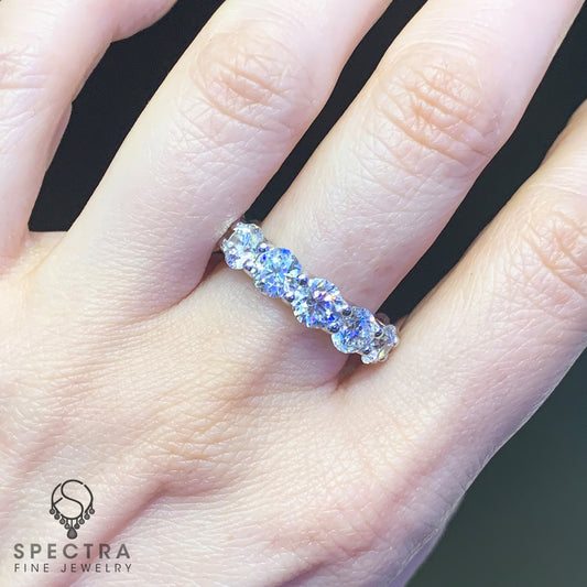 Spectra Fine Jewelry Platinum Wedding Band with 6.06 Carats of Radiant Diamonds