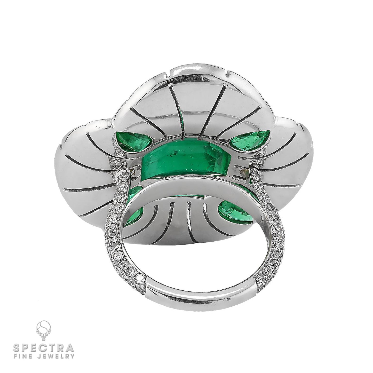 9.16ct Sugarloaf Emerald and Diamond 18K White Gold Ring