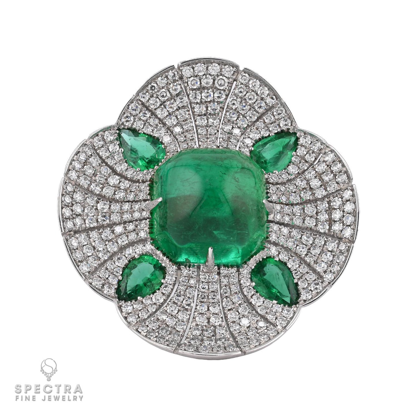 9.16ct Sugarloaf Emerald and Diamond 18K White Gold Ring