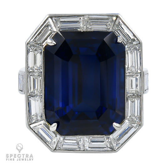 Spectra Fine Jewelry GRS Certified 20.12 Carat Blue Sapphire Diamond Ring