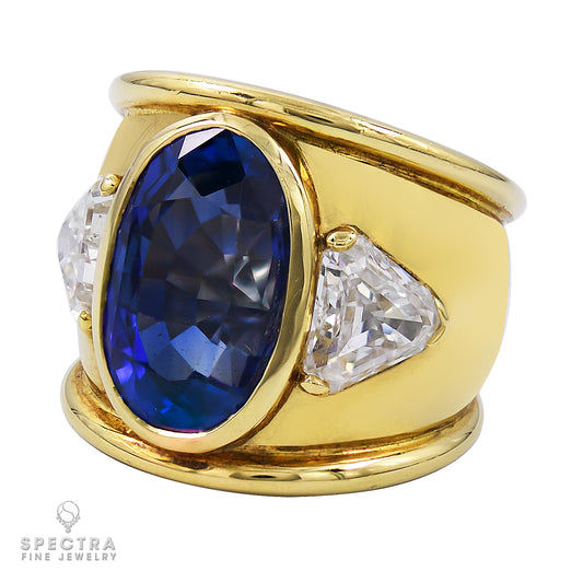 David Webb 17.65 ct. Ceylon Sapphire Diamond Three-Stone Cocktail Ring