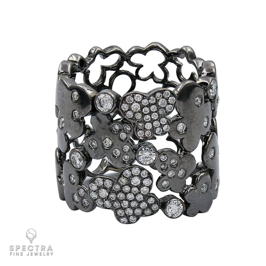 Contemporary Diamond Pave Filigree Wide Band Dinner Ring