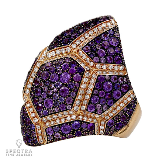 Palmiero Diamond Purple Sapphire Cocktail Ring in 18kt Yellow Gold