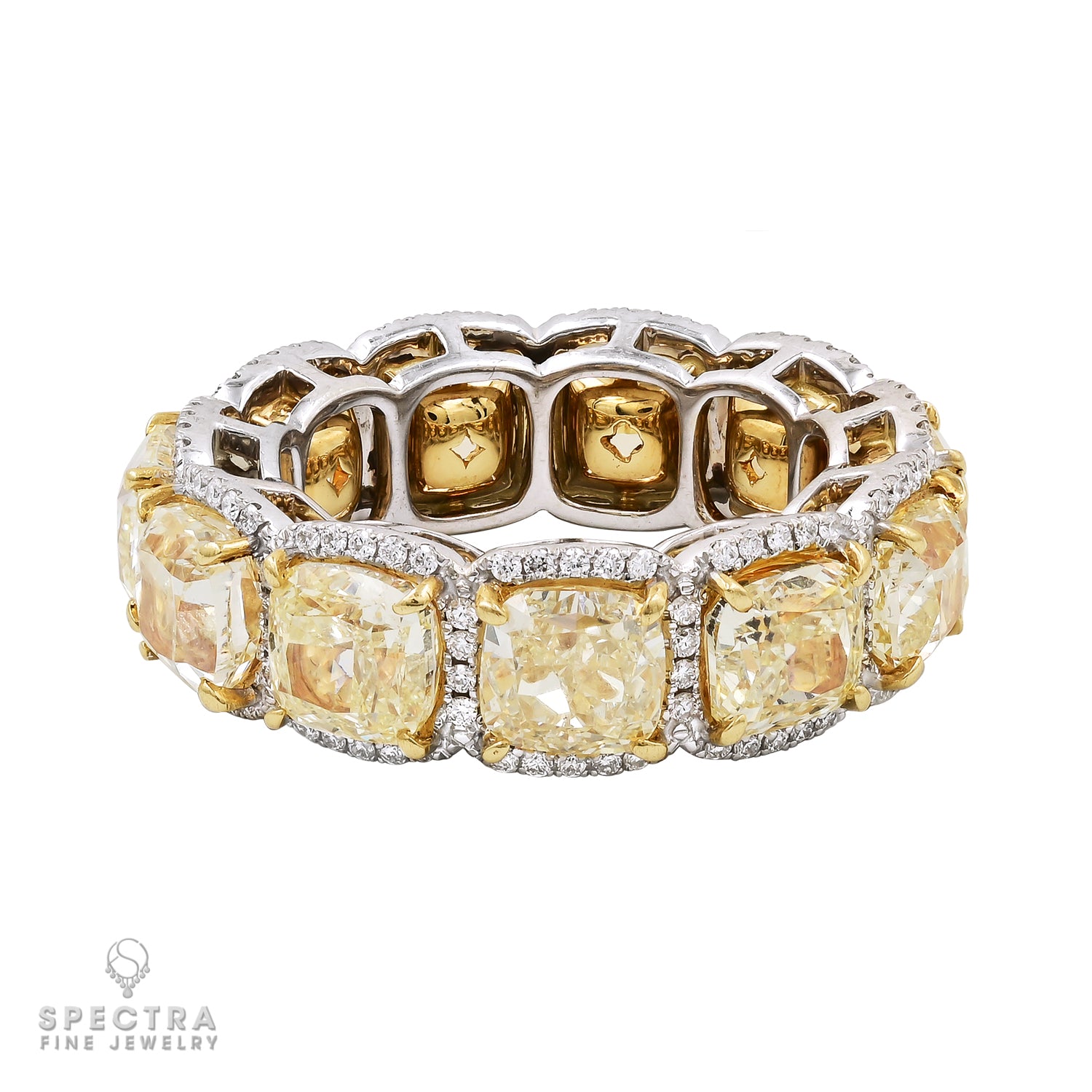 Spectra Fine Jewelry 12.04cts Cushion Fancy Yellow Diamond Eternity Band Ring