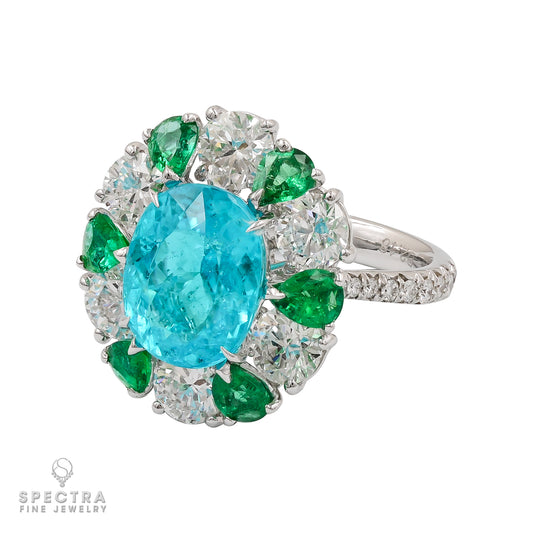 Spectra Fine Jewelry 3.40 cts. Oval Paraiba Tourmaline Emerald Diamond Ring