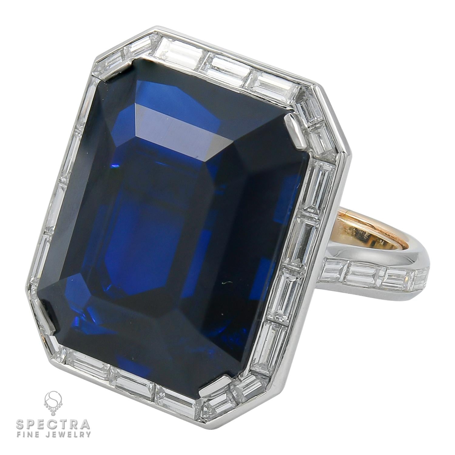 Spectra Fine Jewelry 37.13 ct. Step-Cut Sapphire No Heat Diamond Engagement Ring