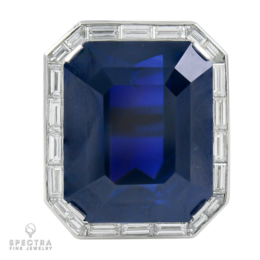 Spectra Fine Jewelry 37.13 ct. Step-Cut Sapphire No Heat Diamond Engagement Ring