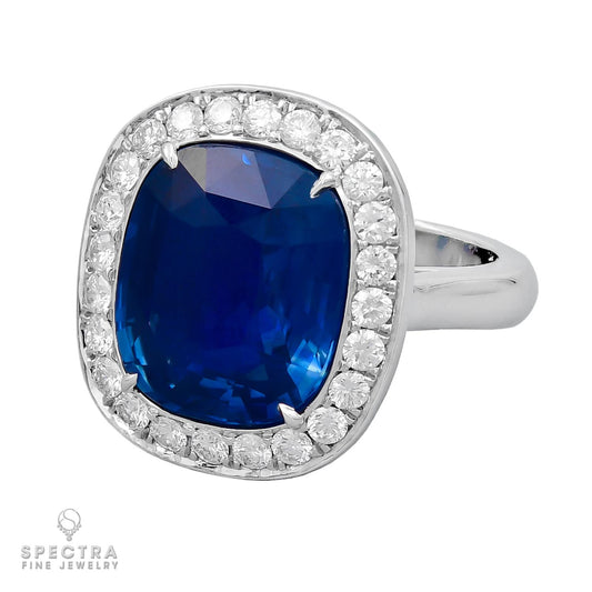 8.60 ct. Ceylon No-Heat Sapphire & Diamond Halo Ring by Spectra Fine Jewelry