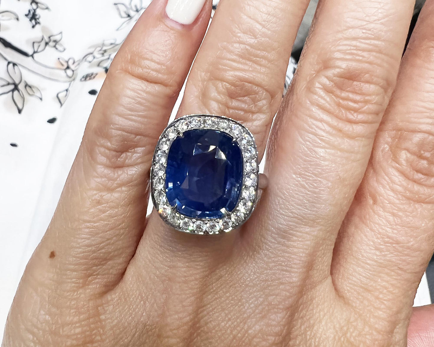 8.60 ct. Ceylon No-Heat Sapphire & Diamond Halo Ring by Spectra Fine Jewelry