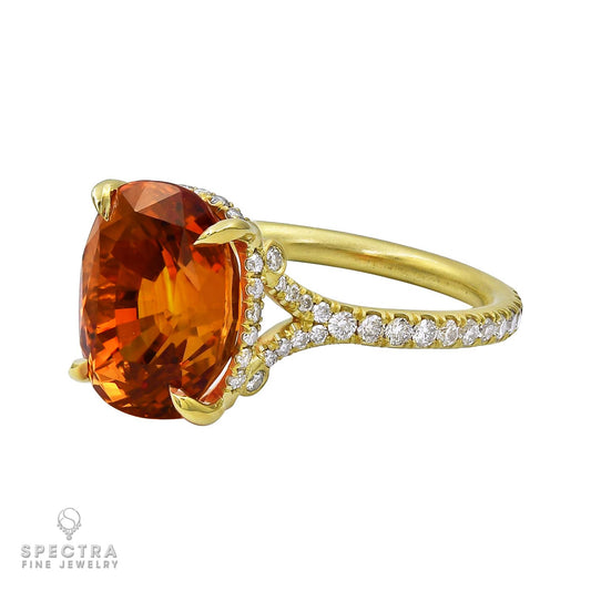 Spectra Fine Jewelry 7.88 Carat Orange Sapphire Diamond Cocktail Ring