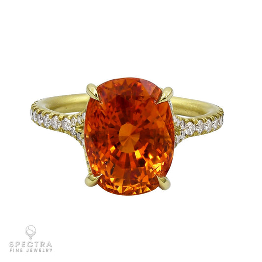 Spectra Fine Jewelry 7.88 Carat Orange Sapphire Diamond Cocktail Ring