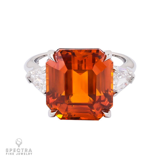 Spectra Fine Jewelry GIA Certified 13.06 Carat Orange Sapphire Diamond Ring