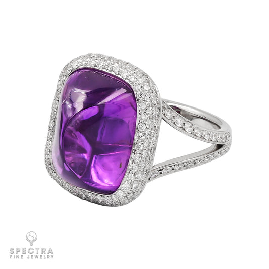 Exquisite 15.83ct Unheated Purple Sapphire and Diamond Ring in Platinum - Spectra Fine Jewelry