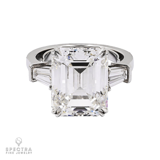10.02ct Emerald Cut Diamond Three Stone Ring in Platinum
