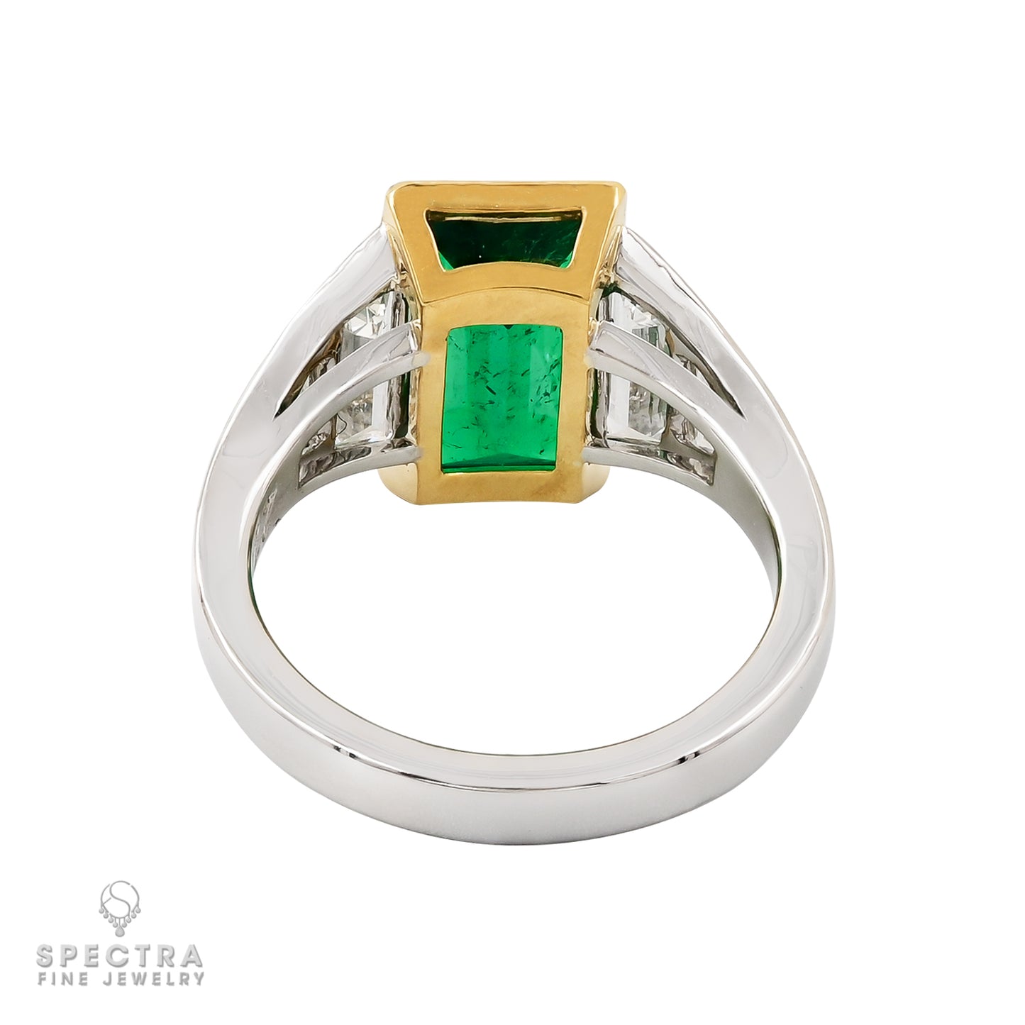 Spectra Fine Jewelry Platinum Colombian Emerald and Trapezoid Diamond Ring