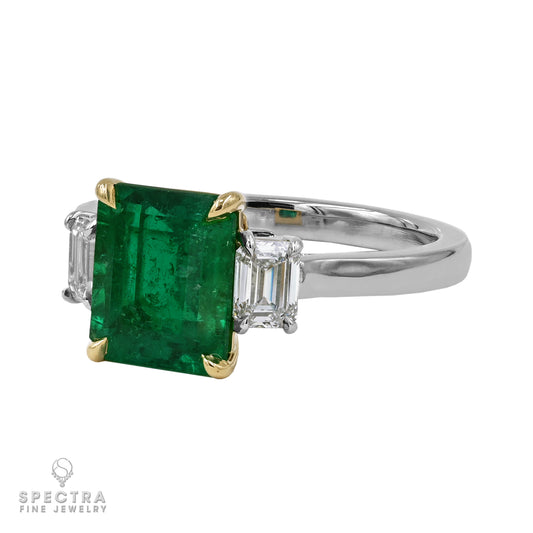 Spectra Fine Jewelry2.36ct Colombian Emerald Diamond Three Stone Platinum Ring