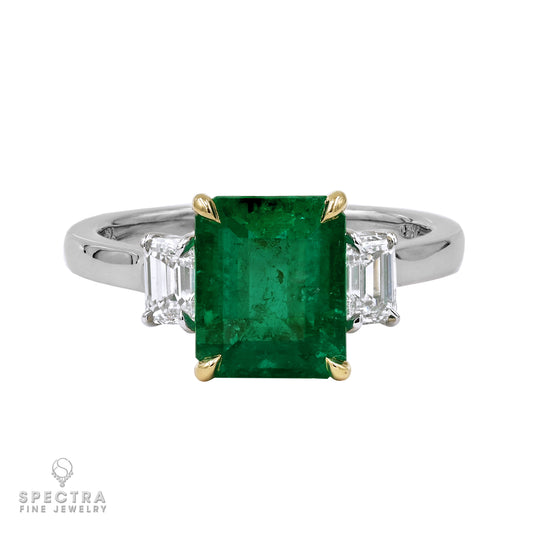 Spectra Fine Jewelry2.36ct Colombian Emerald Diamond Three Stone Platinum Ring