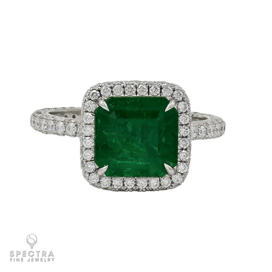 Spectra Fine Jewelry 2.69 Colombian Emerald Diamond Platinum Ring