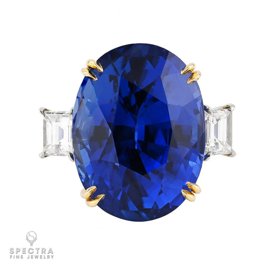 37.84 ct. Oval Ceylon No Heat Sapphire Diamond Ring