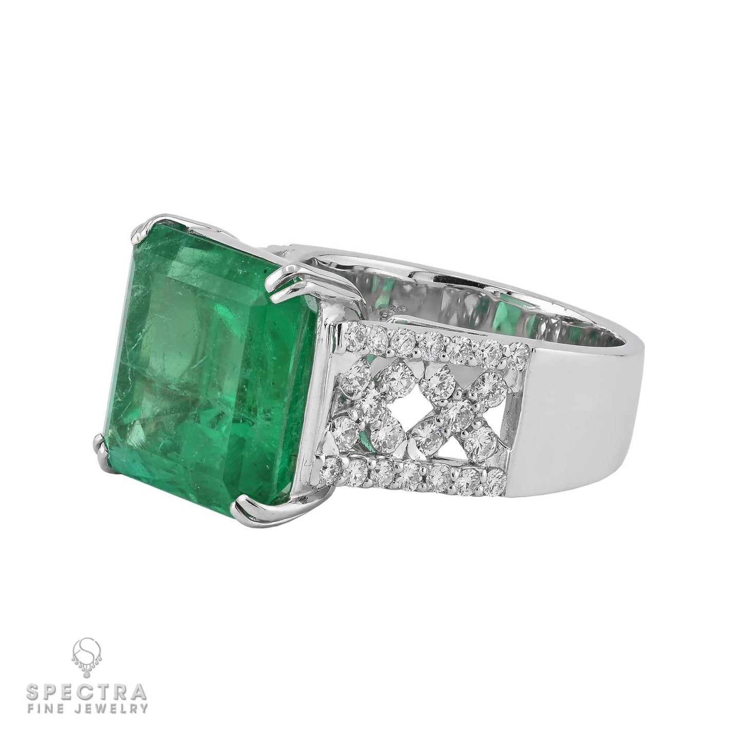 11.06 ct. Certified Colombian Emerald & Diamond Platinum Ring