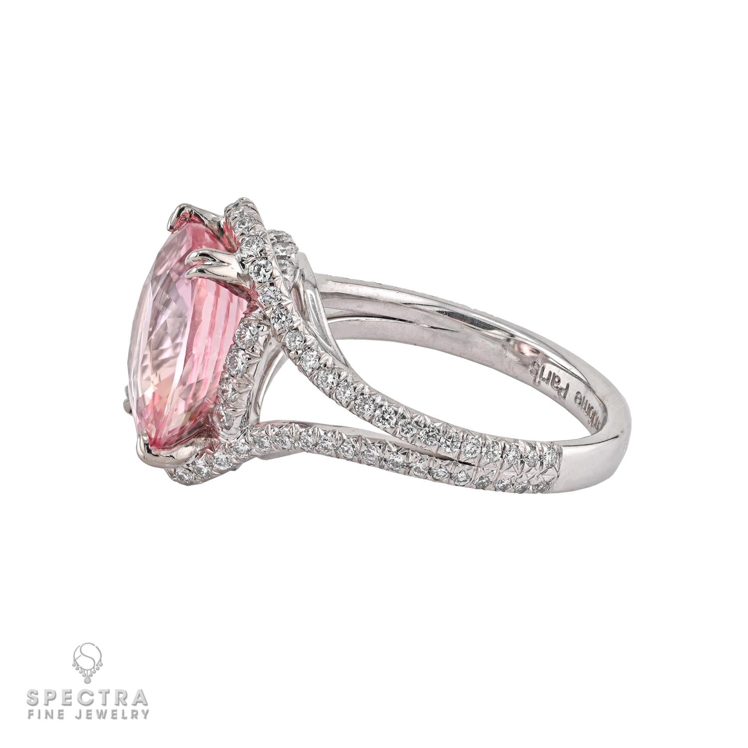 6.05ct Oval Padparadcha Sapphire & Diamond Ring, 18k White Gold