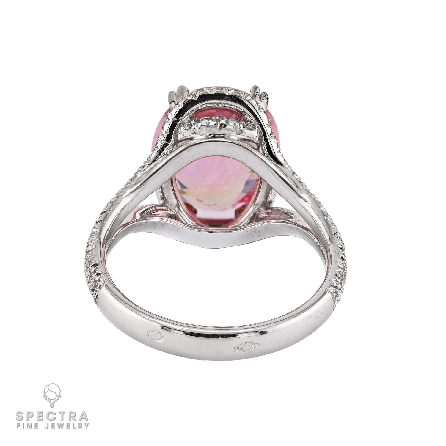 6.05ct Oval Padparadcha Sapphire & Diamond Ring, 18k White Gold