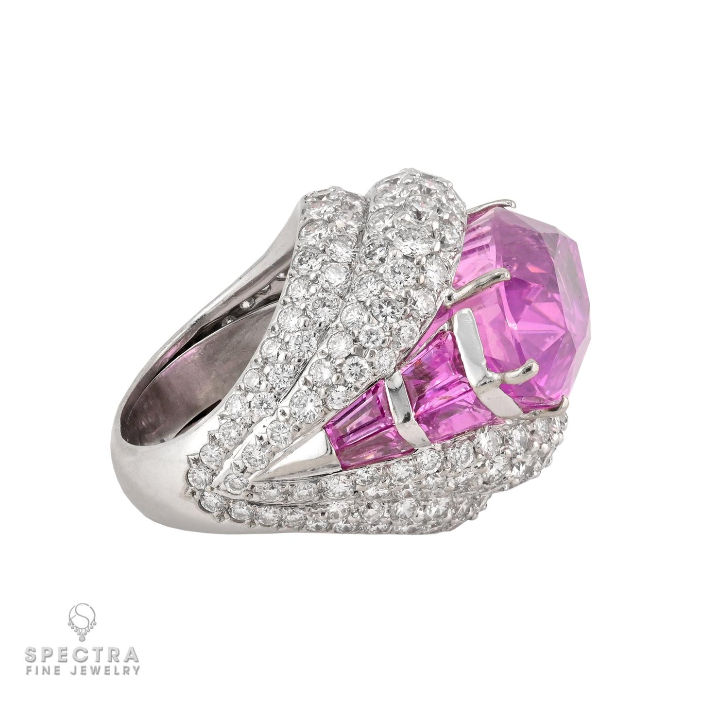 26.02ct No-Heat Marquise Pink Sapphire & Diamond Ring in 18k White Gold